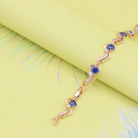 "Elegant Rose Gold Bracelet with Sapphire Blue and Crystal Accents, XPBL0804 - Picture 7 of 12